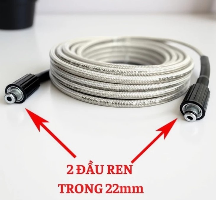 Dây Rửa Xe Áp Lực Cao 10m – 15m – 20m – 30m, 2 Đầu Ren 22mm Kèm Khớp Nối Đồng