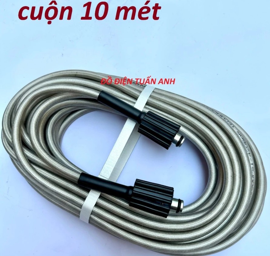 Dây Rửa Xe Áp Lực Cao 10m – 15m – 20m – 30m, 2 Đầu Ren 22mm Kèm Khớp Nối Đồng