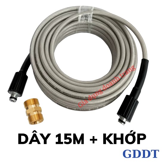 Dây Rửa Xe Áp Lực Cao 10m – 15m – 20m – 30m, 2 Đầu Ren 22mm Kèm Khớp Nối Đồng