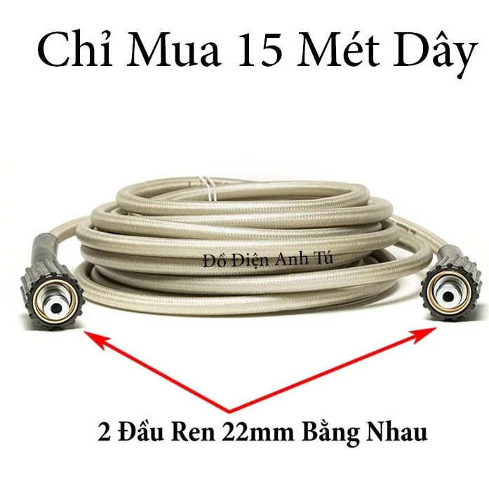 Dây Rửa Xe Áp Lực Cao 22mm – Chiều Dài 10m, 15m, 20m, 30m, Tùy Chọn Khớp Nối, Bền, Chịu Áp Lực Tốt