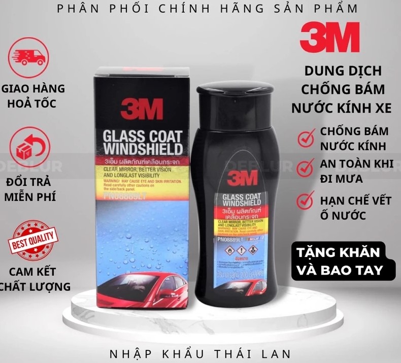 Dung Dịch Chống Bám Nước Kính Ô Tô 3M 08889LT – Giải Pháp Trượt Nước Hiệu Quả Cho Kính Lái & Gương Hậu
