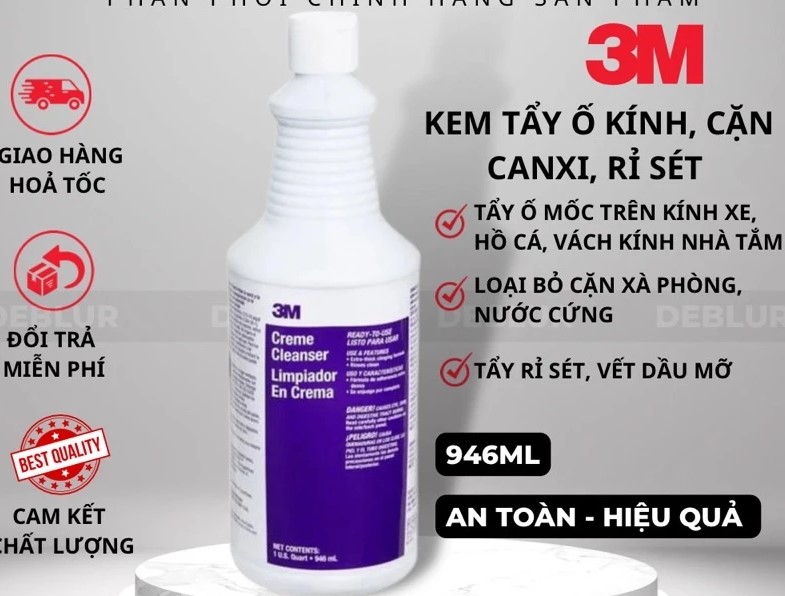 Dung Dịch Tẩy Ố Kính Xe, Tẩy Vảy Cá, Tẩy Rỉ Sét Inox, Vệ Sinh Bồn Tắm 3M Creme Cleanser 946ml