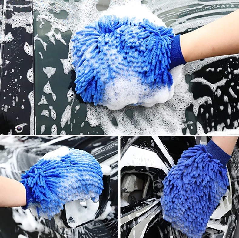 Găng tay rửa ô tô xe máy, bao tay rửa xe san hô làm bằng sợi microfiber mềm mịn tạo nhiều bọt bộ dụng cụ rửa xe