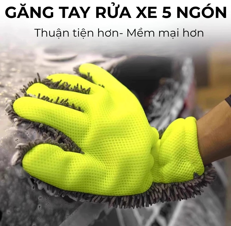 Găng tay rửa xe ô tô xe máy san hô microfiber siêu bọt – Mềm mịn, thấm hút mạnh, không trầy xước