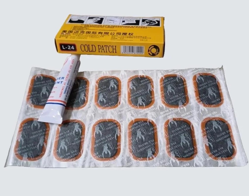 Hộp Miếng Vá Xe Máy, Xe Đạp 24 Miếng + 1 Lọ Keo – Bộ Vá Săm Tiện Dụng