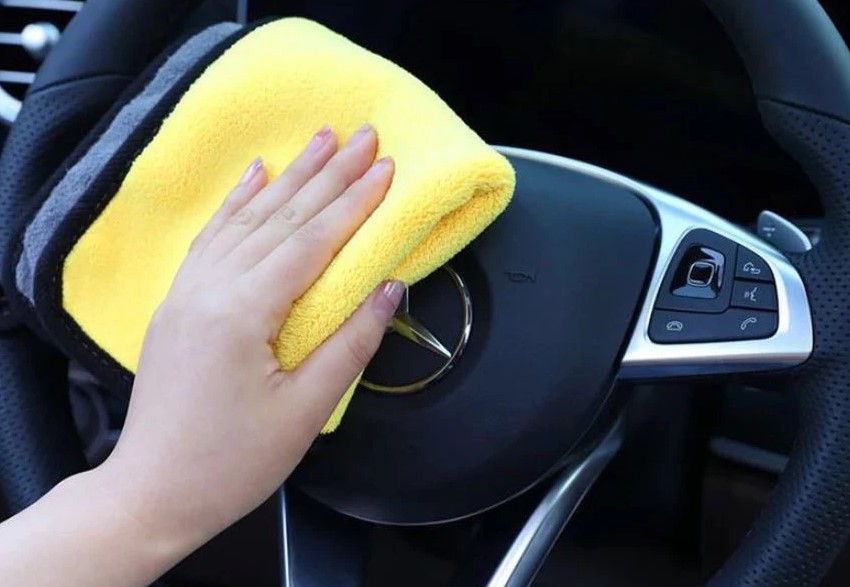 Khăn Lau Ô Tô – Xe Hơi, Bếp, Kính 2 Lớp Cao Cấp Màu Vàng, Siêu Thấm Hút, Không Rụng Lông