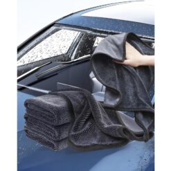 Khăn Lau Xe Ô Tô, Xe Máy Microfiber Cao Cấp – Khăn Lau Đa Năng 2 Mặt Kích Thước 30×40cm / 40×60cm (Xám – Viền Đen)