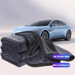 Khăn Lau Xe Ô Tô, Xe Máy Microfiber Cao Cấp – Khăn Lau Đa Năng 2 Mặt Kích Thước 30×40cm / 40×60cm (Xám – Viền Đen)