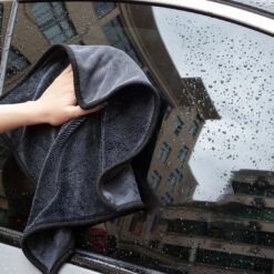 Khăn Lau Xe Ô Tô, Xe Máy Microfiber Cao Cấp – Khăn Lau Đa Năng 2 Mặt Kích Thước 30×40cm / 40×60cm (Xám – Viền Đen)