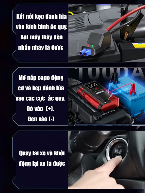 Kích Bình Ô Tô 12V – Bơm Lốp Xe Hơi Đa Năng 4in1 Monacar 14000mAh