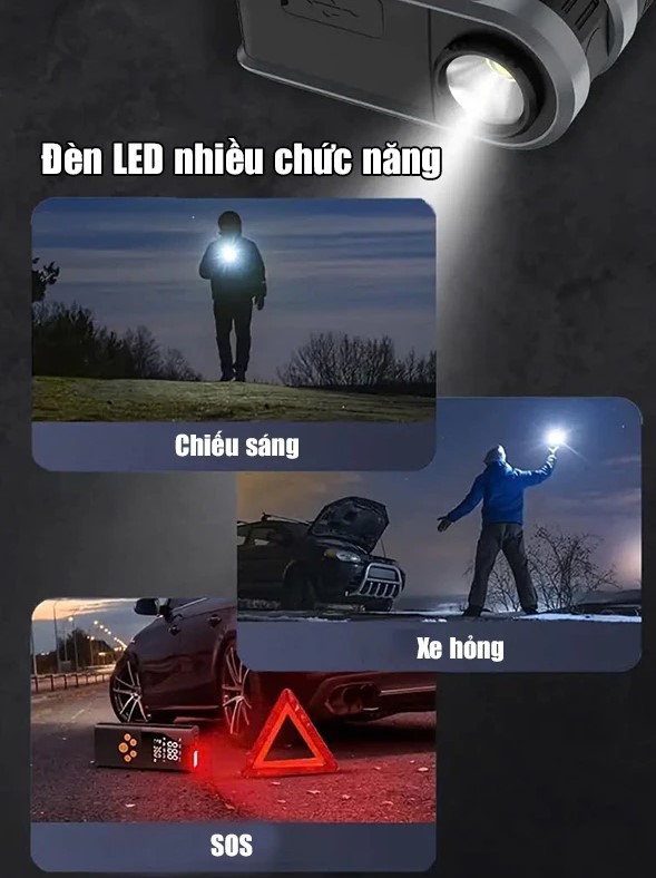 Kích Bình Ô Tô 12V – Bơm Lốp Xe Hơi Đa Năng 4in1 Monacar 14000mAh