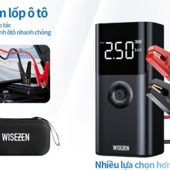 Kích Bình Ô Tô Kiêm Bơm Lốp Wisezen 10000mAh, Tích Hợp Sạc Dự Phòng, Đèn Pin LED