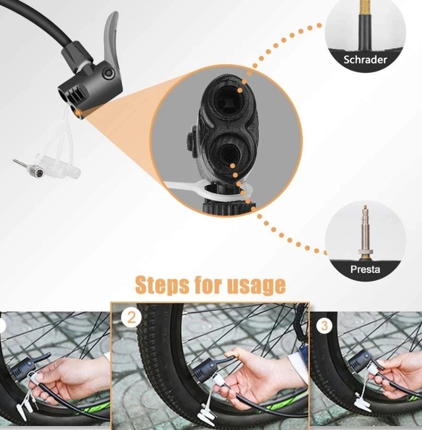 LORETT Máy Bơm Xe Đạp & Xe Máy Cầm Tay Nhỏ Gọn, Đầu Van Thông Minh