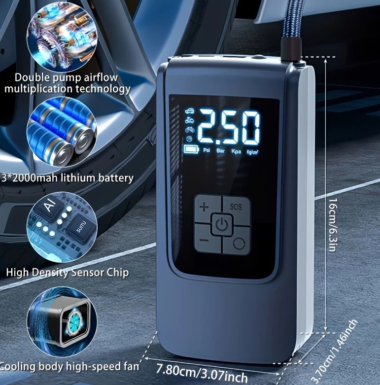 Máy Bơm Hơi Lốp Xe Hơi Di Động 150 PSI – Bơm Tức Thì Cho Ô Tô, Xe Máy, Xe Đạp
