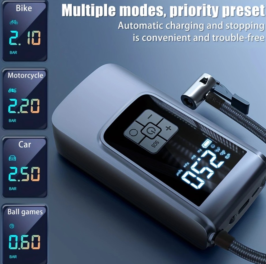 Máy Bơm Hơi Lốp Xe Hơi Di Động 150 PSI – Bơm Tức Thì Cho Ô Tô, Xe Máy, Xe Đạp