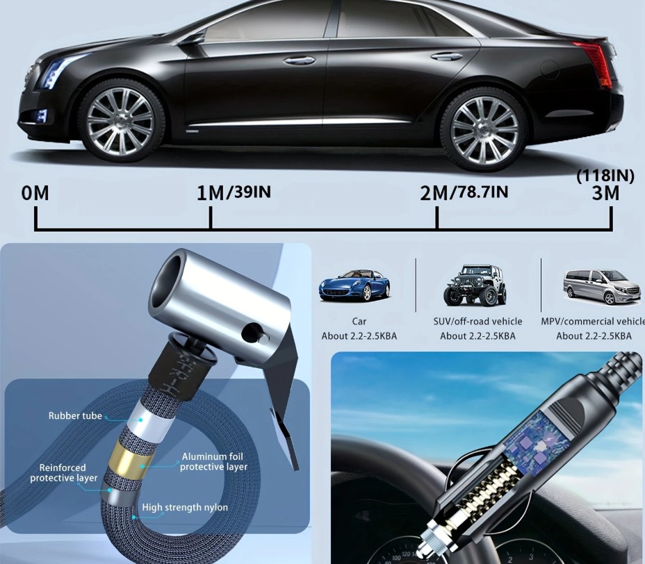 Máy Bơm Hơi Lốp Xe Hơi Di Động 150 PSI – Bơm Tức Thì Cho Ô Tô, Xe Máy, Xe Đạp