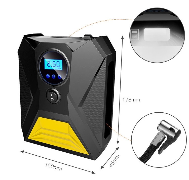 Máy Bơm Hơi Ô Tô Mini Đa Năng 12V SJ0062 – Điện Tử Tự Ngắt, Áp Suất Cao