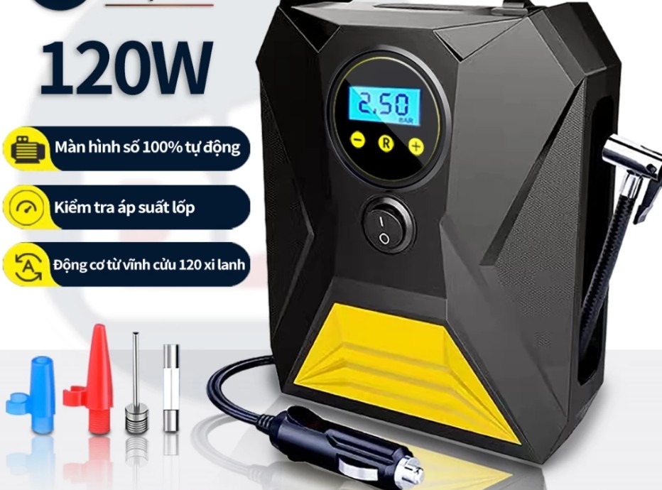 Máy Bơm Hơi Ô Tô Mini Đa Năng 12V SJ0062 – Điện Tử Tự Ngắt, Áp Suất Cao