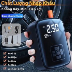 Máy Bơm Hơi Ô Tô Xe Máy Không Dây – Màn Hình LED Hiển Thị Áp Suất, Tặng Kèm Dây Sạc