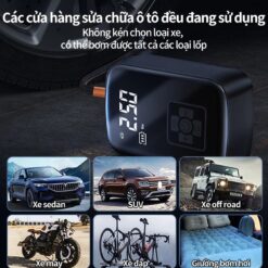 Máy Bơm Hơi Ô Tô Xe Máy Không Dây – Màn Hình LED Hiển Thị Áp Suất, Tặng Kèm Dây Sạc