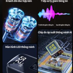 Máy Bơm Hơi Ô Tô Xe Máy Không Dây – Màn Hình LED Hiển Thị Áp Suất, Tặng Kèm Dây Sạc