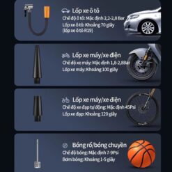 Máy Bơm Hơi Ô Tô Xe Máy Không Dây – Màn Hình LED Hiển Thị Áp Suất, Tặng Kèm Dây Sạc