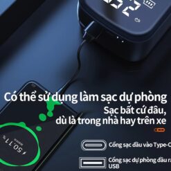 Máy Bơm Hơi Ô Tô Xe Máy Không Dây – Màn Hình LED Hiển Thị Áp Suất, Tặng Kèm Dây Sạc
