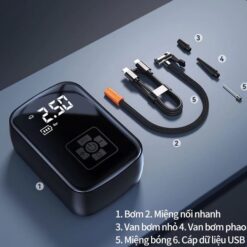Máy Bơm Hơi Ô Tô Xe Máy Không Dây – Màn Hình LED Hiển Thị Áp Suất, Tặng Kèm Dây Sạc