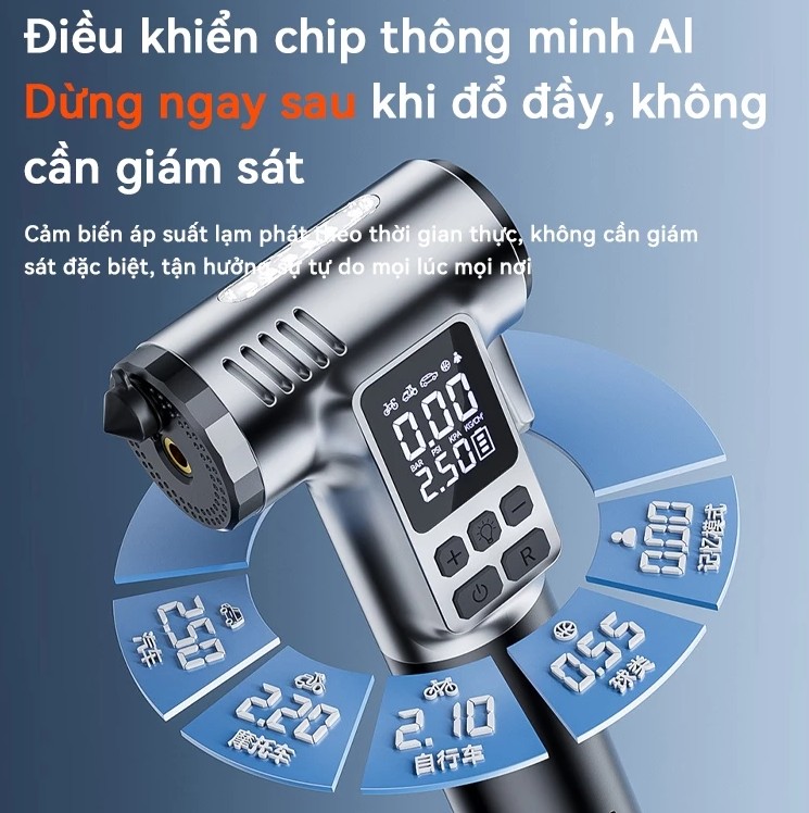 Máy Bơm Khí Cầm Tay Di Động Theo Dõi Áp Suất Lốp Chính Xác, Cho Ô Tô, Xe Máy, Xe Đạp