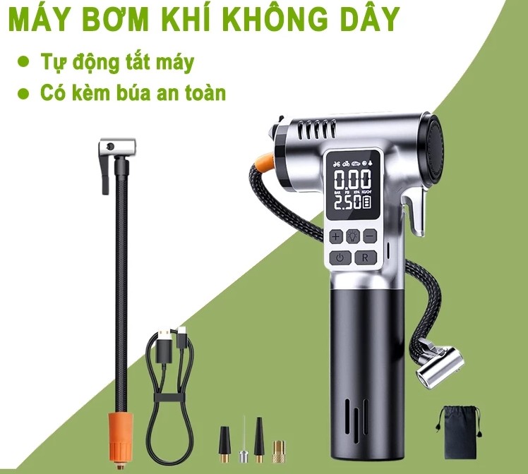 Máy Bơm Khí Cầm Tay Di Động Theo Dõi Áp Suất Lốp Chính Xác, Cho Ô Tô, Xe Máy, Xe Đạp