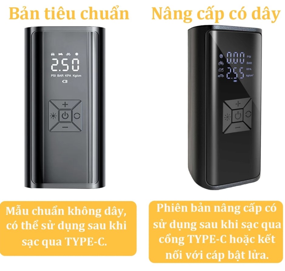 Máy Bơm Lốp Không Dây Cầm Tay Cao Cấp – Màn Hình Hiển Thị Kép, Động Cơ Đức, Bơm Nhanh, Tự Ngắt Khi Đủ Áp Suất
