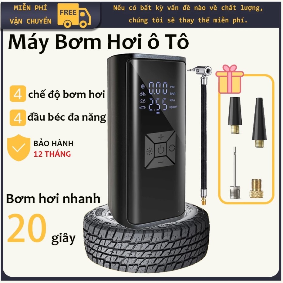 Máy Bơm Lốp Không Dây Cầm Tay Cao Cấp – Màn Hình Hiển Thị Kép, Động Cơ Đức, Bơm Nhanh, Tự Ngắt Khi Đủ Áp Suất
