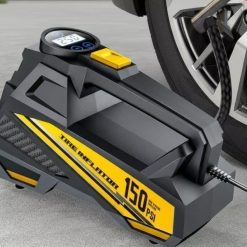 Máy Bơm Lốp, Máy Nén Khí Mini 12V Tích Hợp Đèn LED Cho Ô Tô, Xe Máy, Xe Đạp