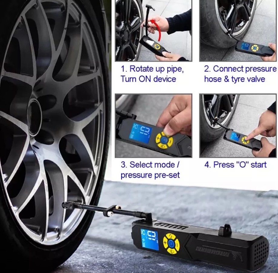 Máy Bơm Lốp Mini Cao Cấp MICHELIN 3321 Tự Động Ngắt, Dùng Pin Bơm Xe Đạp, Xe Máy, Ô Tô