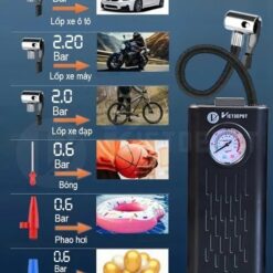 Máy Bơm Lốp Mini Dùng Pin Sạc Cao Cấp Viet Depot – Gọn Nhẹ, Đa Năng Cho Ô Tô, Xe Máy, Xe Đạp, Bóng Đá