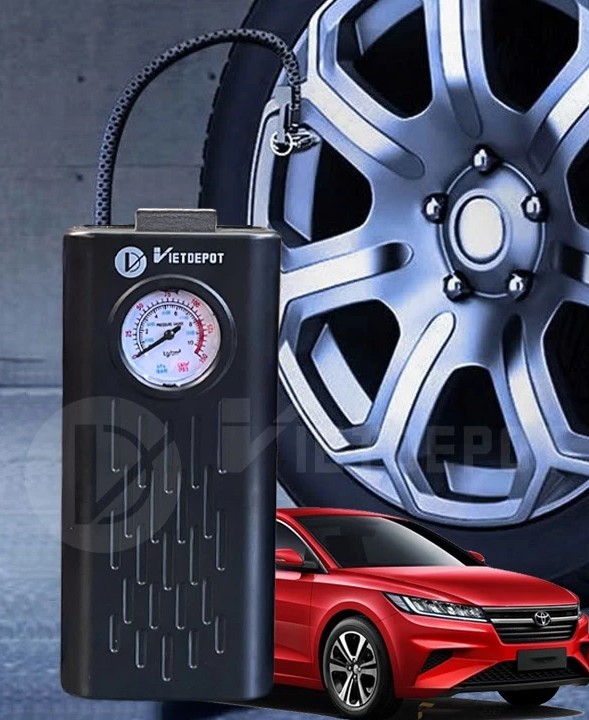 Máy Bơm Lốp Mini Dùng Pin Sạc Cao Cấp Viet Depot – Gọn Nhẹ, Đa Năng Cho Ô Tô, Xe Máy, Xe Đạp, Bóng Đá