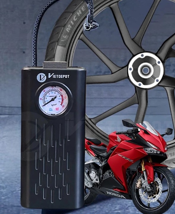 Máy Bơm Lốp Mini Dùng Pin Sạc Cao Cấp Viet Depot – Gọn Nhẹ, Đa Năng Cho Ô Tô, Xe Máy, Xe Đạp, Bóng Đá