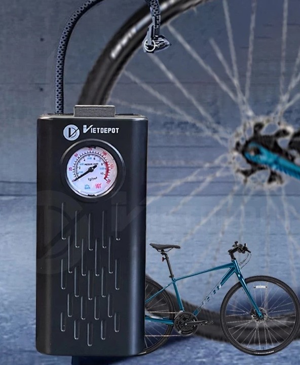 Máy Bơm Lốp Mini Dùng Pin Sạc Cao Cấp Viet Depot – Gọn Nhẹ, Đa Năng Cho Ô Tô, Xe Máy, Xe Đạp, Bóng Đá