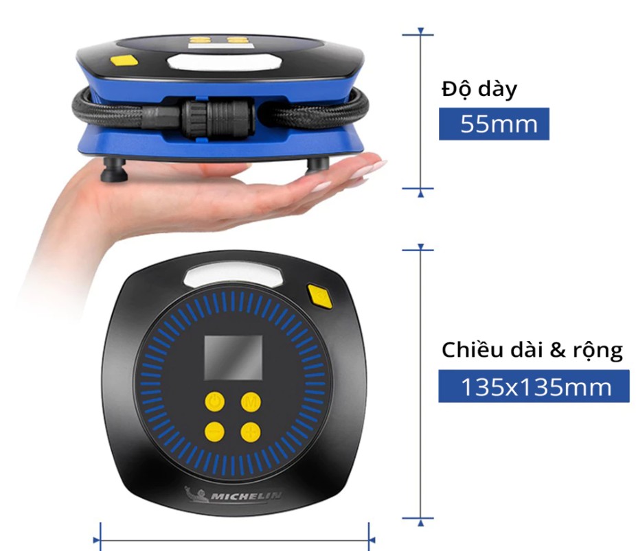 Máy Bơm Lốp Mini Michelin M2201 – 12V Tự Động Ngắt, Đèn LED Chiếu Sáng, Hơi Mạnh