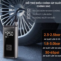 Máy Bơm Lốp Ô Tô DELAX BXO02 – Tích Điện, Đồng Hồ Điện Tử, Đèn LED Chiếu Sáng, Hiển Thị Áp Suất