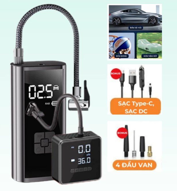 Máy Bơm Lốp Ô Tô DELAX BXO02 – Tích Điện, Đồng Hồ Điện Tử, Đèn LED Chiếu Sáng, Hiển Thị Áp Suất