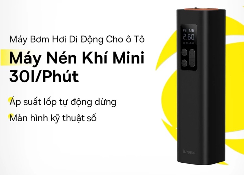 Máy Bơm Lốp Ô Tô Tự Động Baseus, Máy Nén Khí Mini Di Động Dùng Cho Xe Hơi, Xe Máy, Xe Đạp