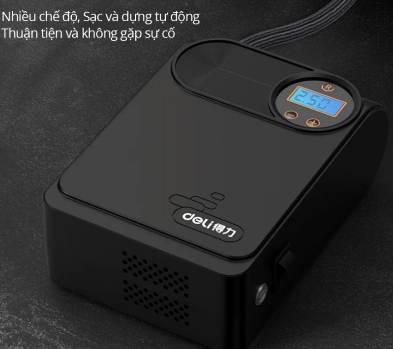 Máy Bơm Lốp Ô Tô Tự Động Deli 80W – Bơm Xe Máy, Xe Đạp, Bóng