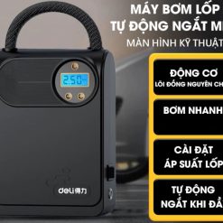 Máy Bơm Lốp Ô Tô Tự Động Deli 80W – Bơm Xe Máy, Xe Đạp, Bóng