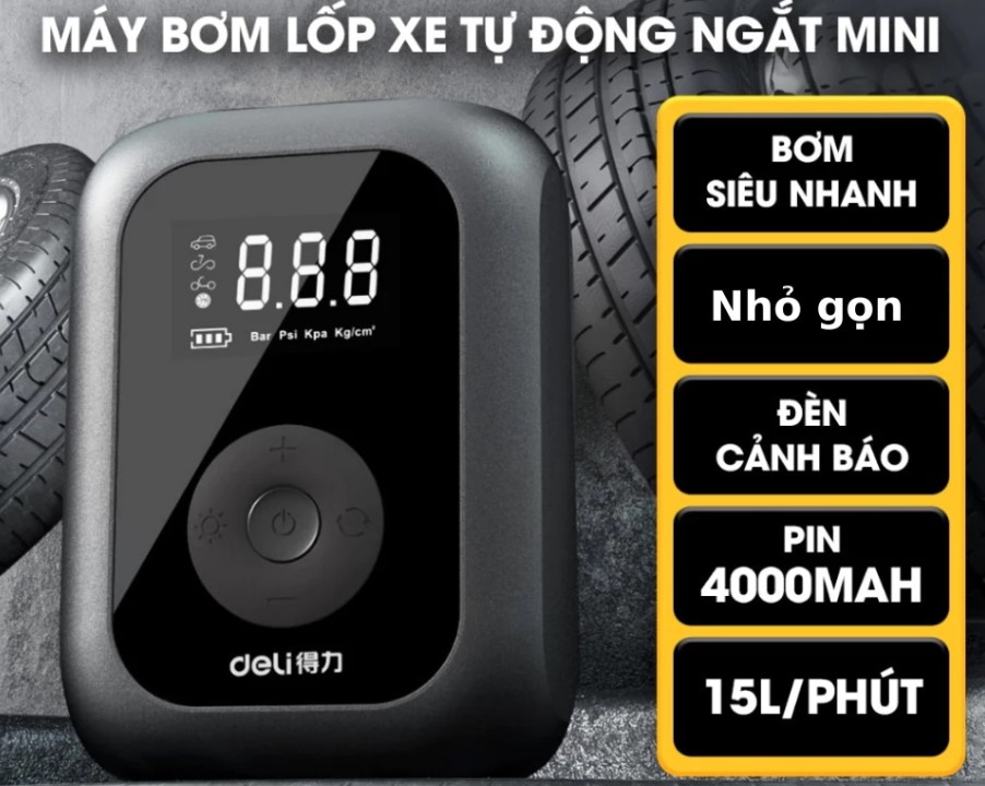 Máy Bơm Lốp Ô Tô Tự Động Deli 80W – Bơm Xe Máy, Xe Đạp, Bóng Nhanh