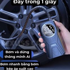 Máy Bơm Lốp Ô Tô & Xe Máy Pin 6000mAh, Tự Ngắt Theo Cảm Biến Áp Suất Lốp