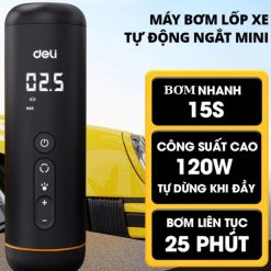 Máy Bơm Lốp Ô Tô, Xe Máy, Xe Đạp Tự Động Deli 120W Bảo Hành 12 Tháng