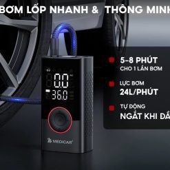 Máy Bơm Lốp Xe Máy & Ô Tô Medicar Pin 6.000mAh, Máy Mini Nhỏ Gọn, Tự Ngắt Thông Minh Theo Áp Suất