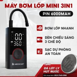 Máy Bơm Lốp Xe Máy & Ô Tô Medicar – Pin 6.000mAh, Mini Cầm Tay, Tự Ngắt Theo Cảm Biến Áp Suất