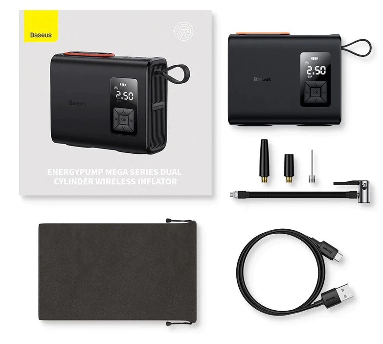 Máy Bơm Lốp Xe Ô Tô Baseus BS-CG007 Pin 6000mAh – Xi Lanh Kép, Không Dây, Mạnh Mẽ